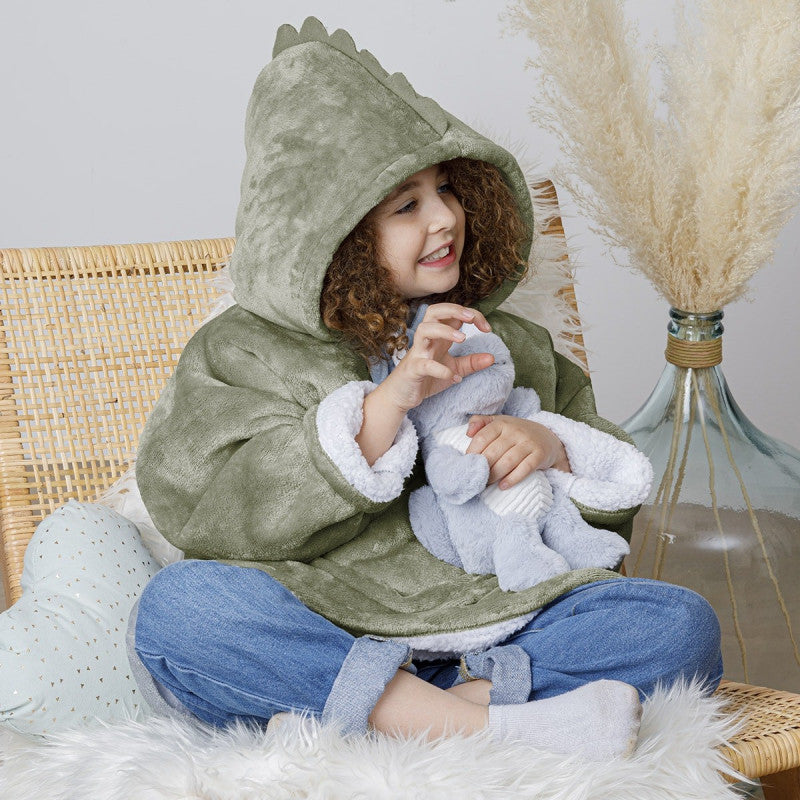 Sweat Plaid à Capuche Dino Vert Enfant Atmosphera