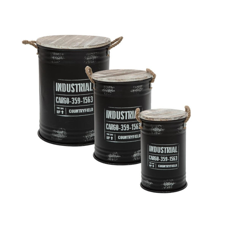  Coffres Bidons Noir Industriel - Lot De 3 - Atmosphera