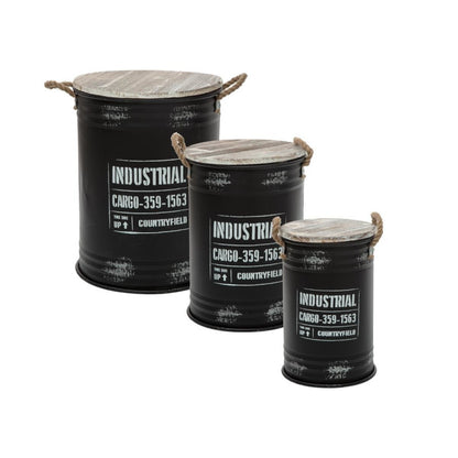  Coffres Bidons Noir Industriel - Lot De 3 - Atmosphera