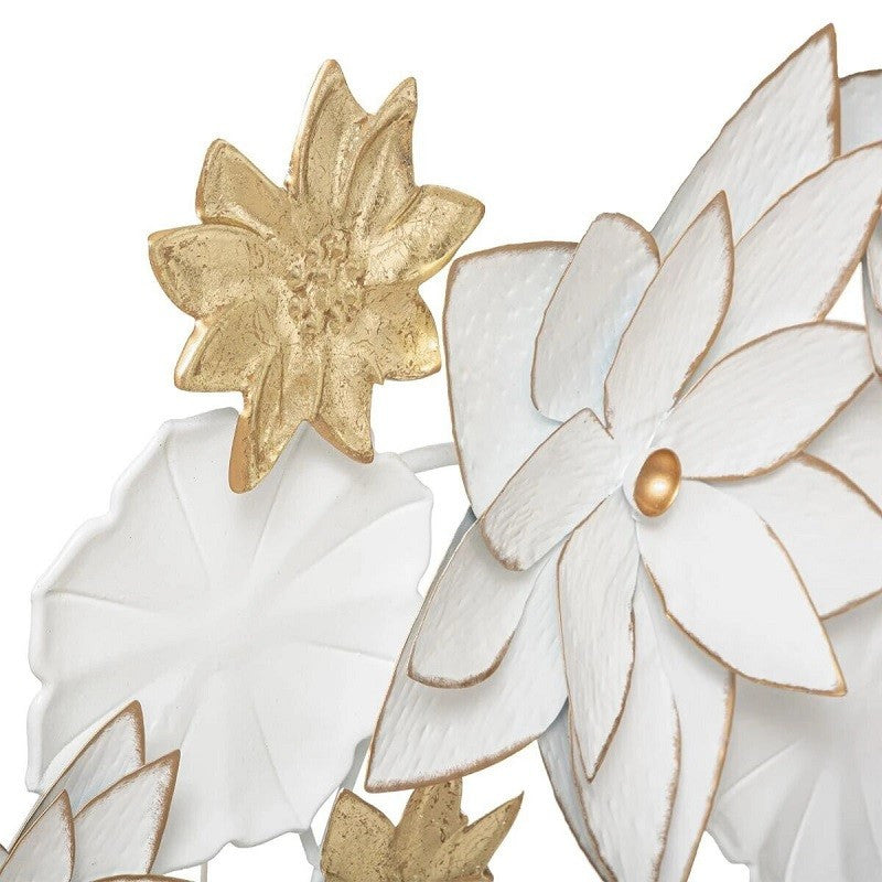  Déco Murale Métal Fleurs Folk Blanc Et Doré 80x42 Atmosphera