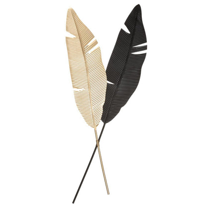  Déco Murale Métal Plumes Noir Et Doré Atmosphera