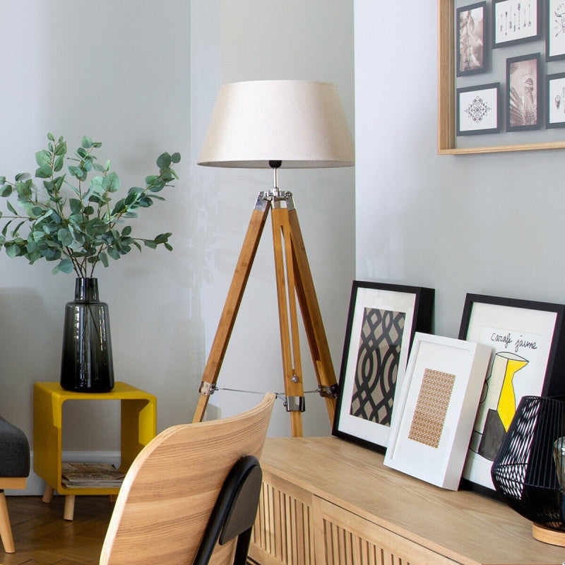 Lampadaire Trépied Runo Ivoire Bambou Atmosphera H 145 Cm