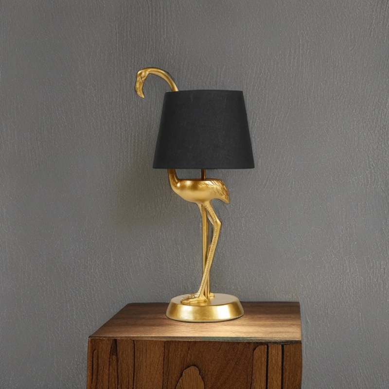  Lampe En Résine Dorée Domingo Flamant Rose Ostaria