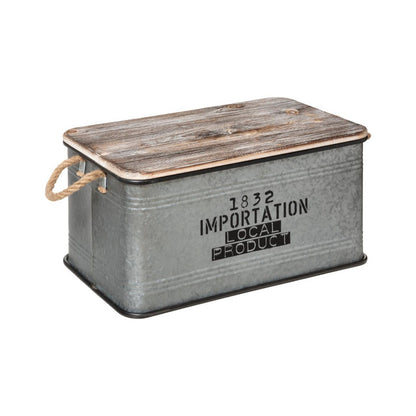  Lot De 3 Malles Métal Gris Plateau Bois Atmosphera