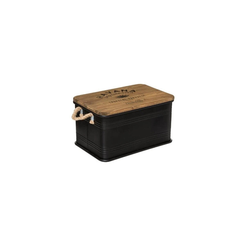  Lot De 3 Malles Métal Noir Plateau Bois Atmosphera