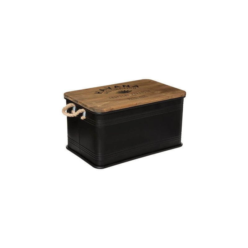  Lot De 3 Malles Métal Noir Plateau Bois Atmosphera
