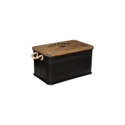  Lot De 3 Malles Métal Noir Plateau Bois Atmosphera