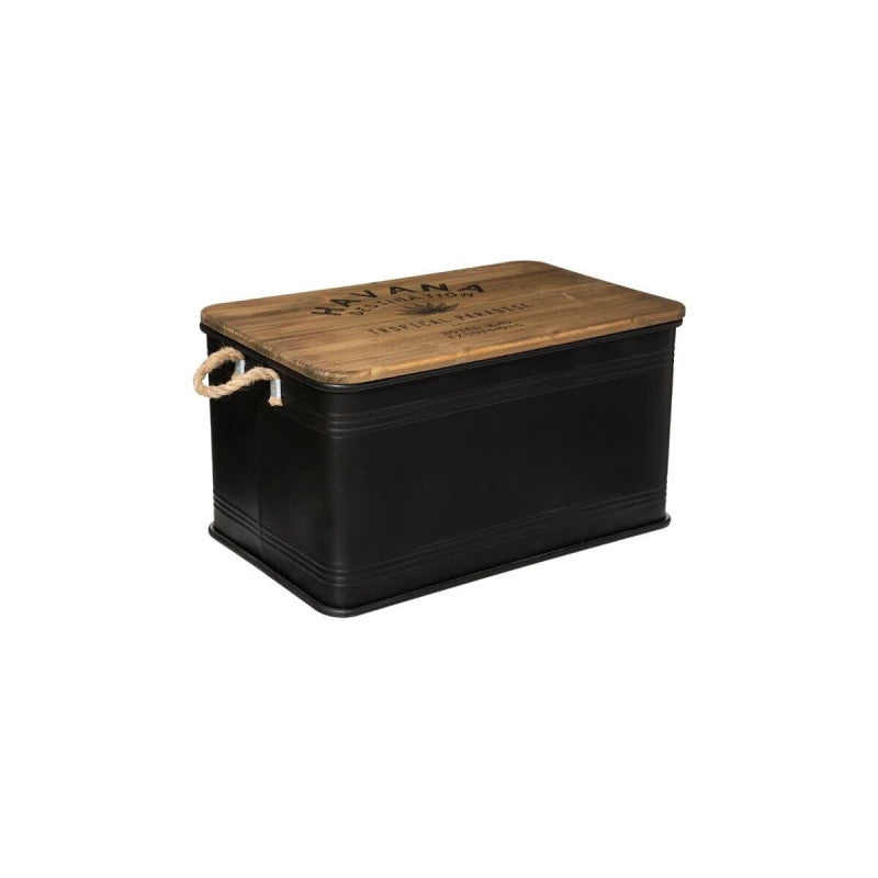  Lot De 3 Malles Métal Noir Plateau Bois Atmosphera