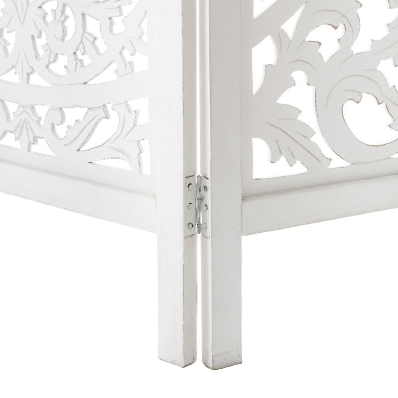  Paravent Blanc Terre Bois Sculpté Atmosphera