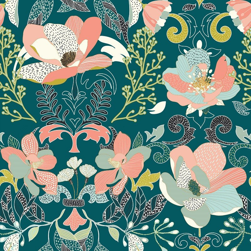  Parure De Lit Amelia Bleu Canard Et Motifs 240x220 Atmosphera