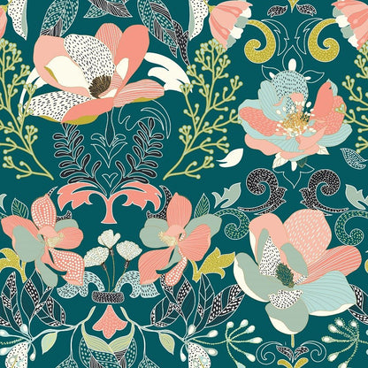  Parure De Lit Amelia Bleu Canard Et Motifs 240x220 Atmosphera
