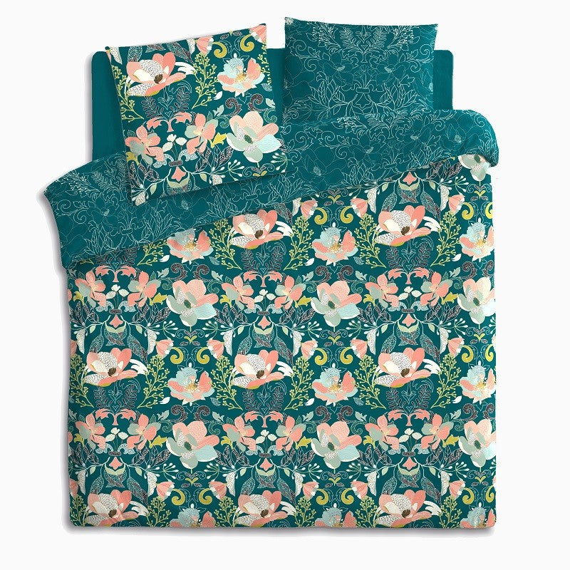  Parure De Lit Amelia Bleu Canard Et Motifs 240x220 Atmosphera