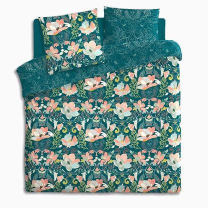 Parure De Lit Amelia Bleu Canard Et Motifs 240x220 Atmosphera