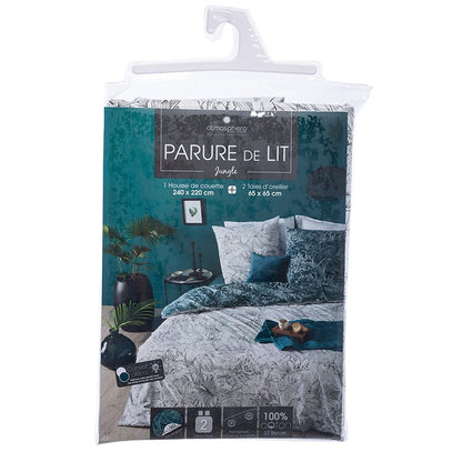  Parure De Lit Jungle Blanc/bleu Canard 240x220 Atmosphera