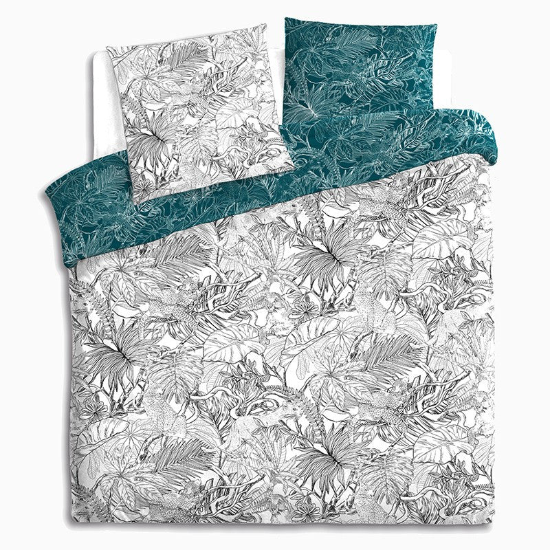  Parure De Lit Jungle Blanc/bleu Canard 240x220 Atmosphera