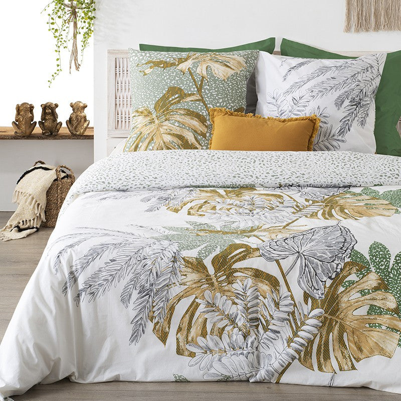  Parure De Lit Monstera Blanc Et Vert 240x220 Atmosphera