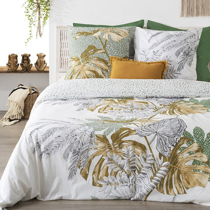  Parure De Lit Monstera Blanc Et Vert 240x220 Atmosphera
