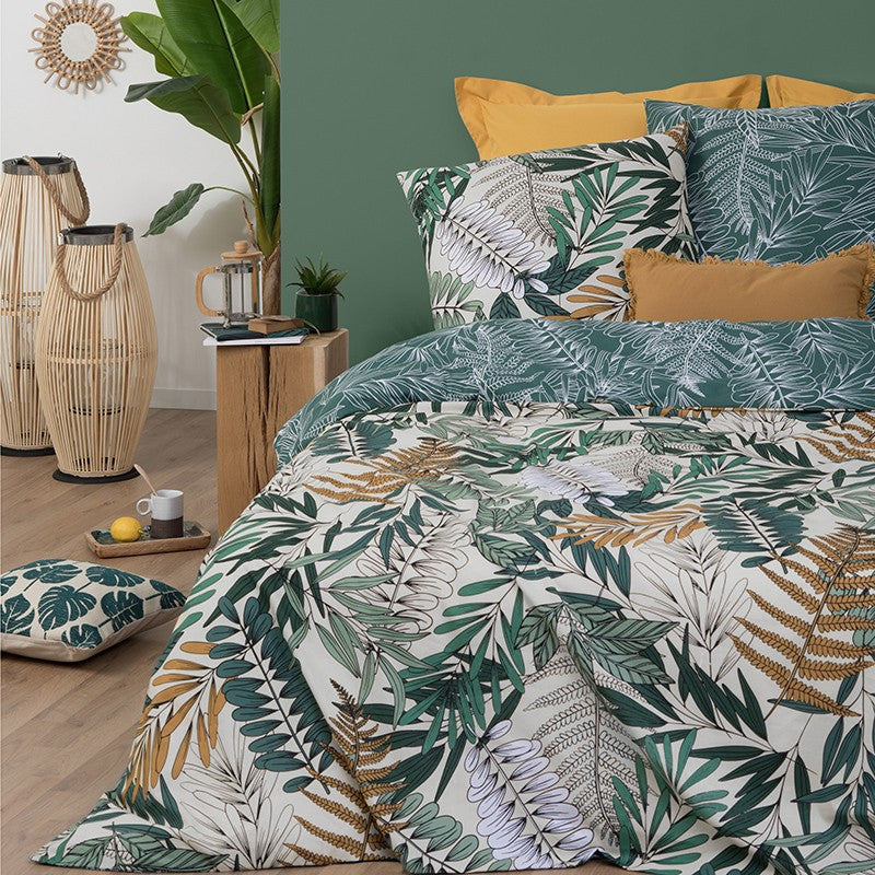  Parure De Lit Tropik Vert/blanc/moutarde 240x220 Atmosphera