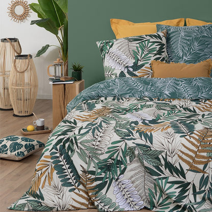  Parure De Lit Tropik Vert/blanc/moutarde 240x220 Atmosphera