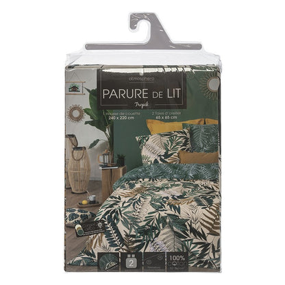  Parure De Lit Tropik Vert/blanc/moutarde 240x220 Atmosphera