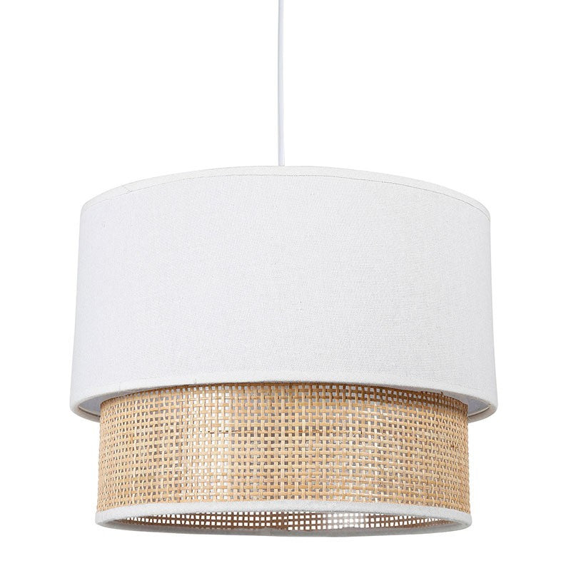  Suspension 2 Abat-jours Cannage Et Tissu Blanc Ostaria