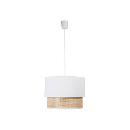  Suspension 2 Abat-jours Cannage Et Tissu Blanc Ostaria