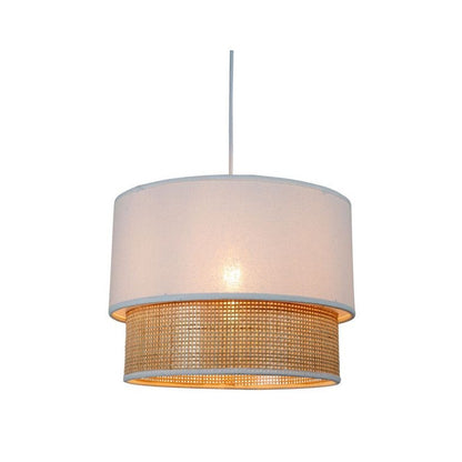  Suspension 2 Abat-jours Cannage Et Tissu Blanc Ostaria