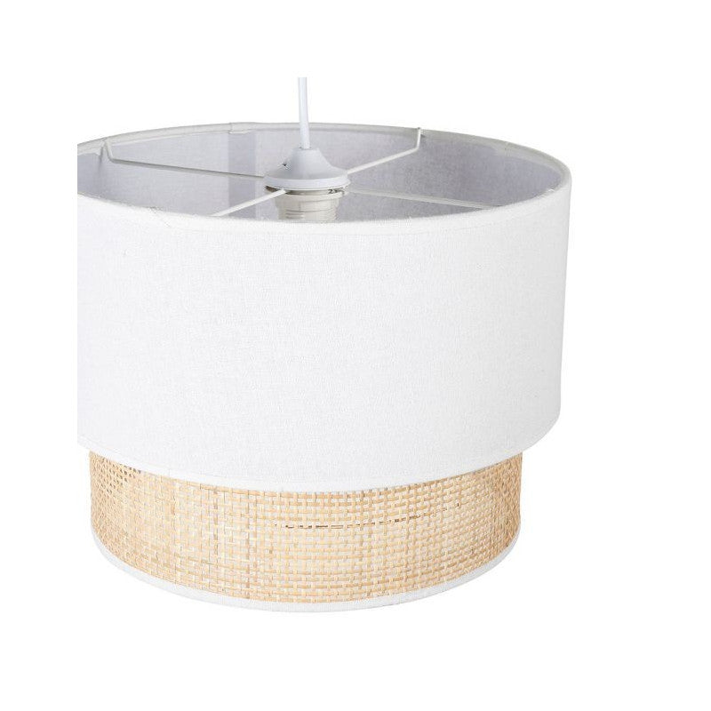 Suspension 2 Abat-jours Cannage Et Tissu Blanc Ostaria