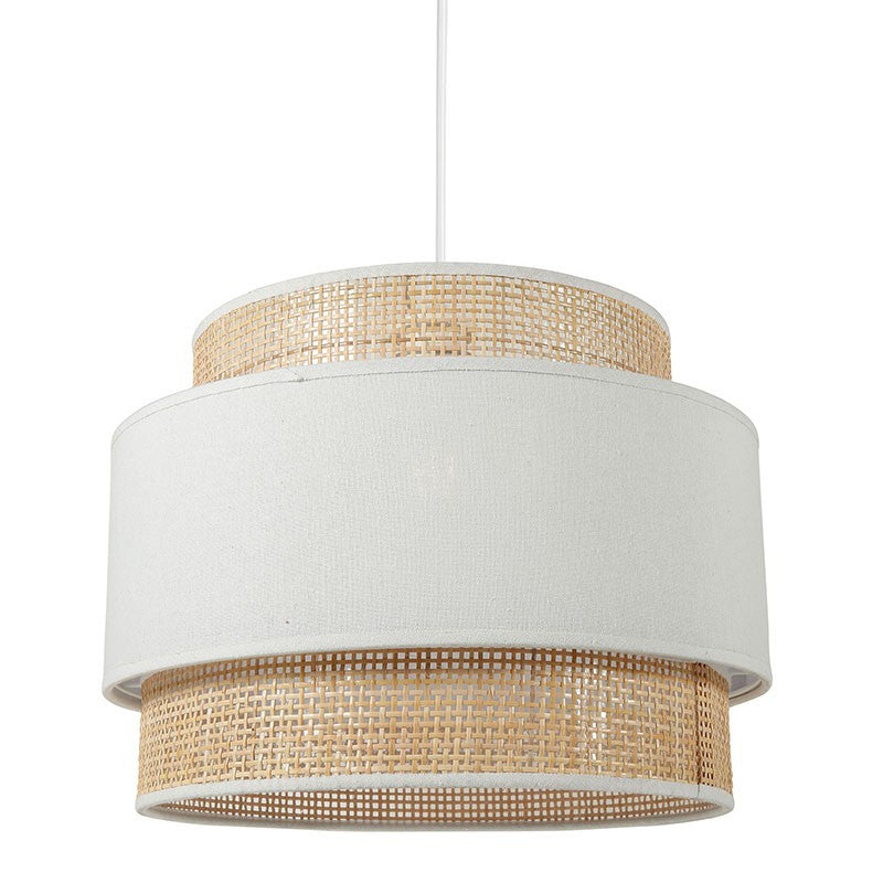  Suspension 3 Abat-jours Cannage Et Tissu Blanc Ostaria