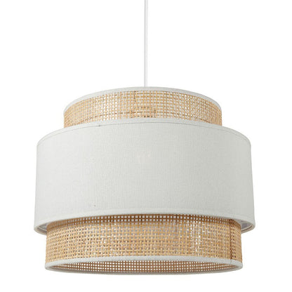  Suspension 3 Abat-jours Cannage Et Tissu Blanc Ostaria