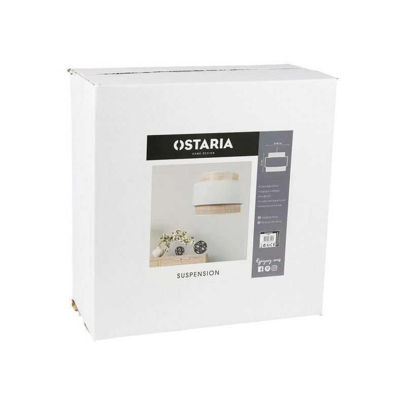  Suspension 3 Abat-jours Cannage Et Tissu Blanc Ostaria