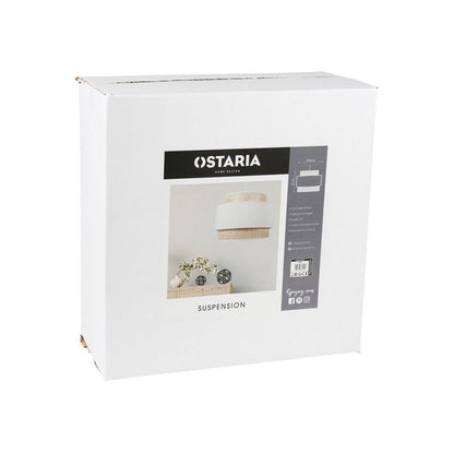  Suspension 3 Abat-jours Cannage Et Tissu Blanc Ostaria
