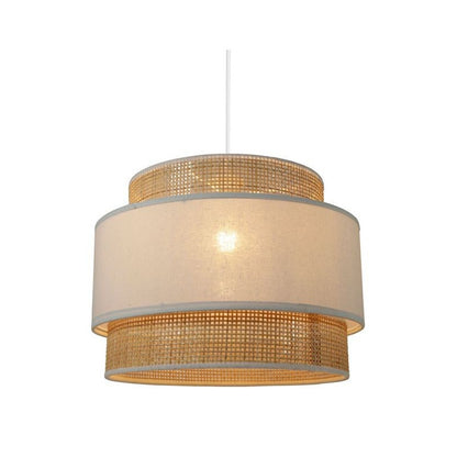  Suspension 3 Abat-jours Cannage Et Tissu Blanc Ostaria