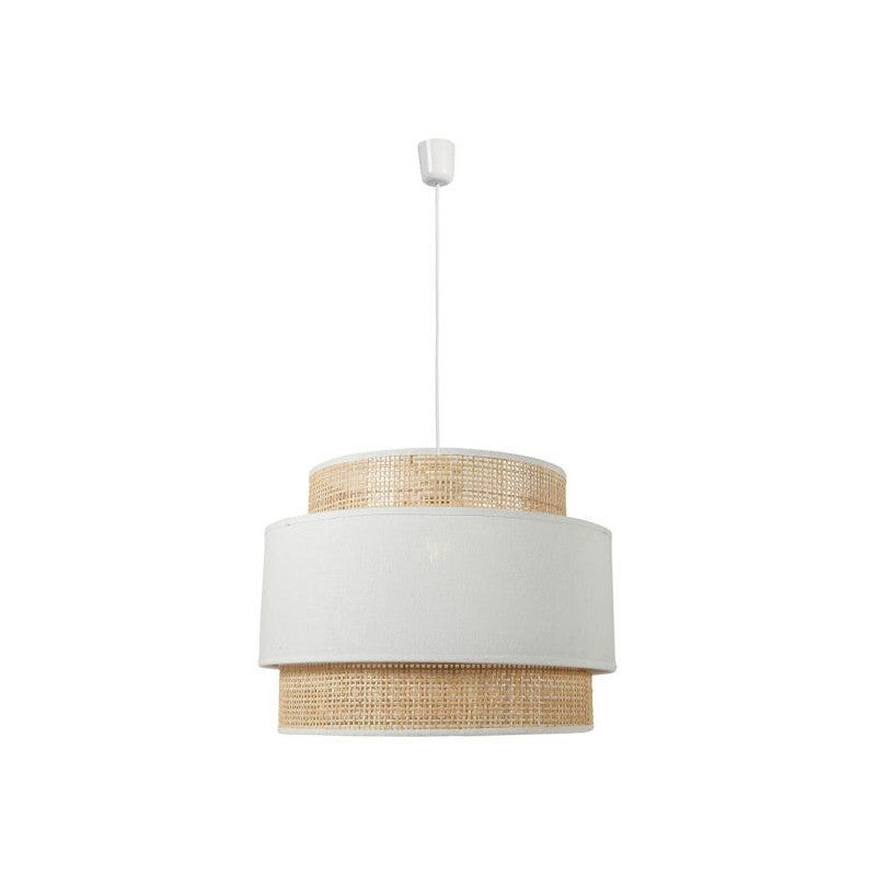  Suspension 3 Abat-jours Cannage Et Tissu Blanc Ostaria