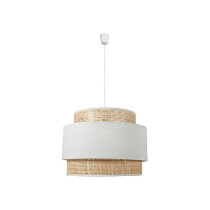  Suspension 3 Abat-jours Cannage Et Tissu Blanc Ostaria