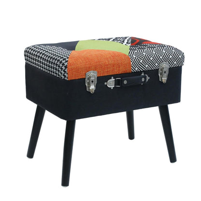  Tabouret Coffre Valise Patchwork Sur Pieds