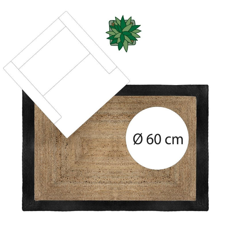  Tapis Jute Naturel Bord Noir 120x170 Atmosphera